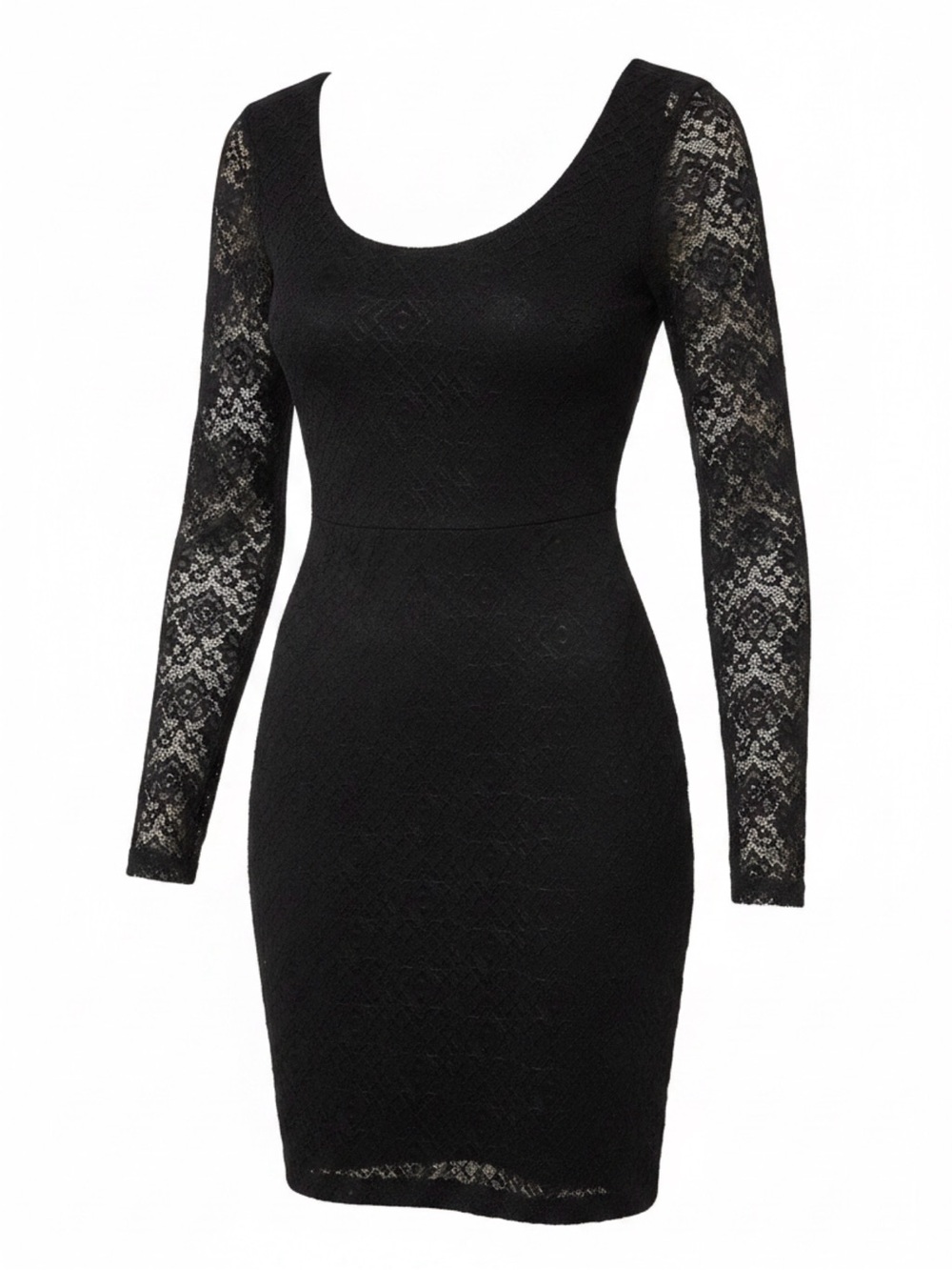 BCBGMaxAzria Black Long-Sleeve Scoop Neck Embellished Bodycon Dress